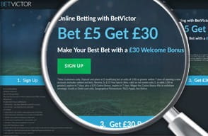 BetVictor welcome offer zoomed in with a magnifying glass