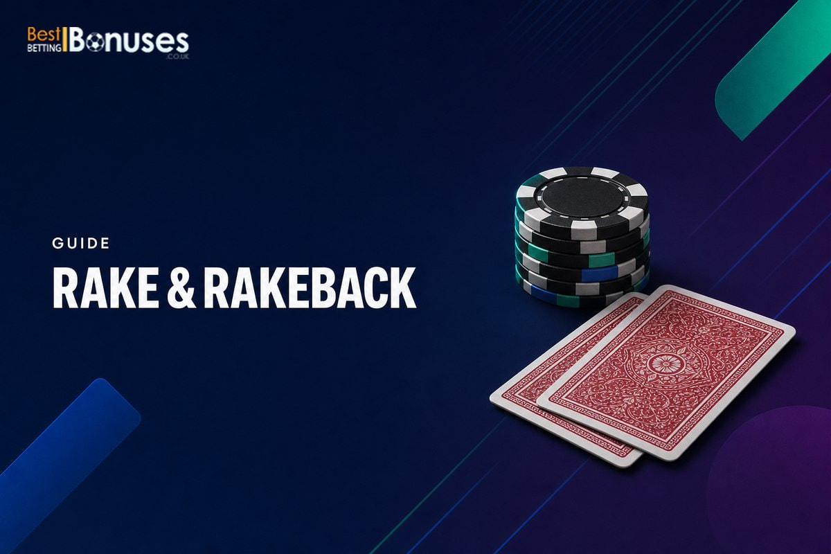 Rake & rakeback guide hero with poker chips and playing cards