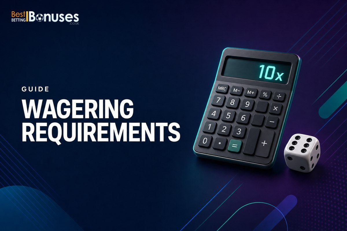 Wagering requirements guide hero with calculator and dice